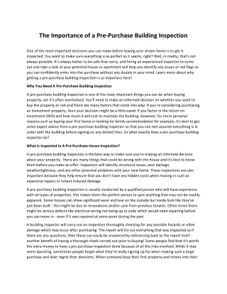 The Importance of a Pre-Purchase Building Inspection