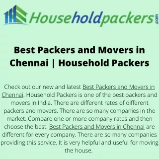 Best Packers and Movers in Chennai  Household Packers
