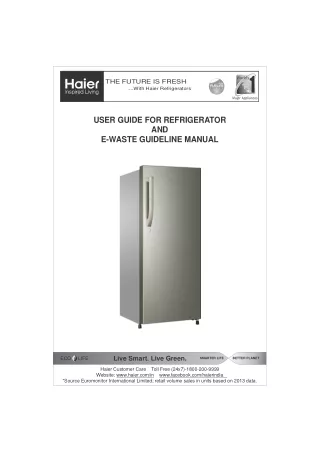 "USER GUIDE FOR REFRIGERATOR AND E-WASTE GUIDELINE MANUAL | Haier Inspired Livin
