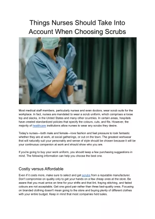 Things Nurses Should Take Into Account When Choosing Scrubs