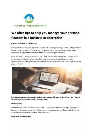 We offer tips to help you manage your personal finances in a Business