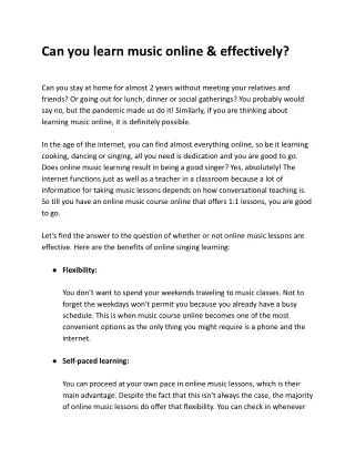 Can you learn music online & effectively