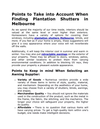 Points to Take into Account When Finding Plantation Shutters in Melbourne