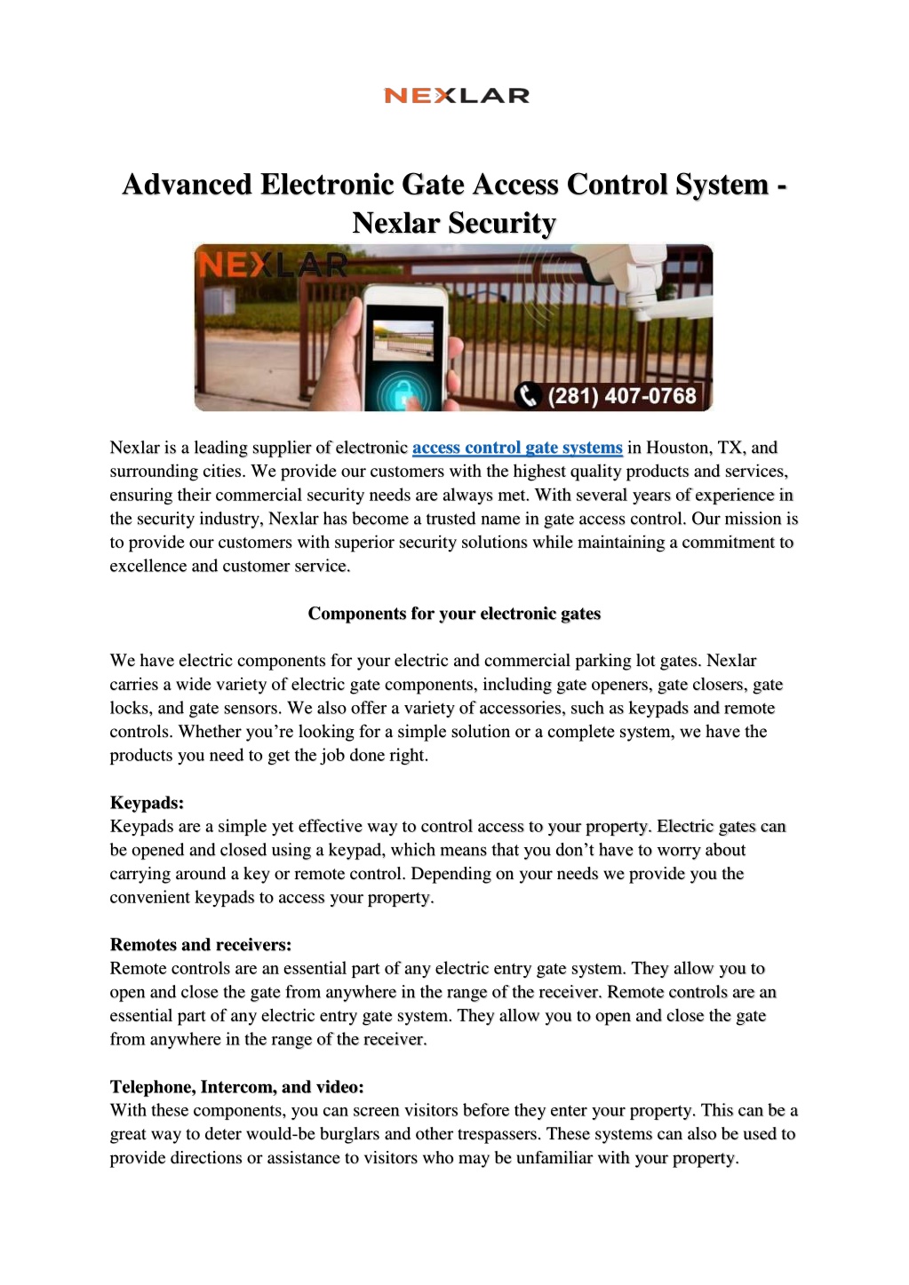 PPT - Advanced Electronic Gate Access Control System - Nexlar Security ...