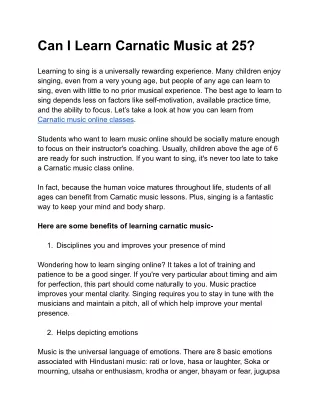 Can I learn Carnatic Music at 25