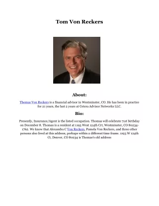 tom von reckers