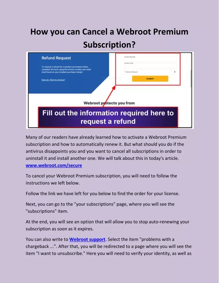 how you can cancel a webroot premium subscription