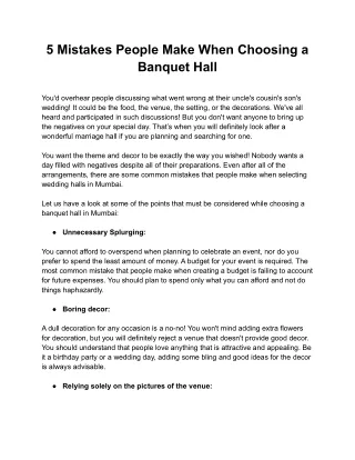 5 Mistakes People Make When Choosing a Banquet hall