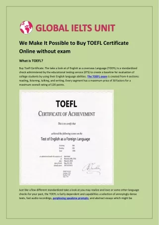 We Make It Possible to Buy TOEFL Certificate Online without exam