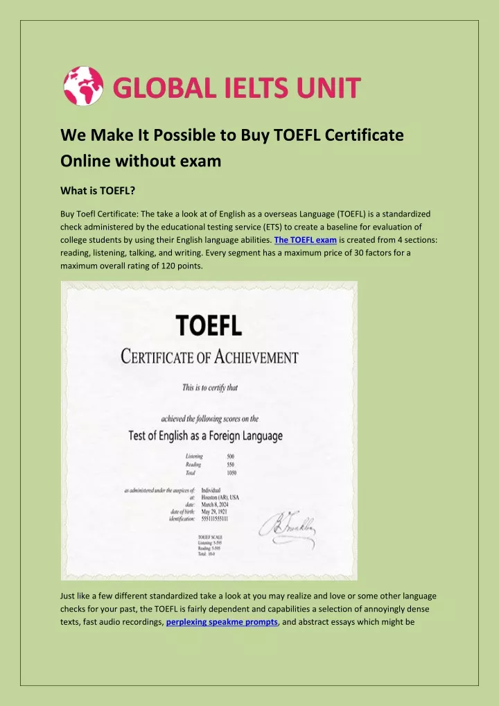 we make it possible to buy toefl certificate