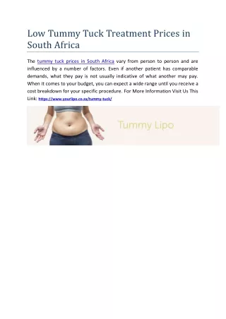 Low Tummy Tuck Treatment Prices in South Africa