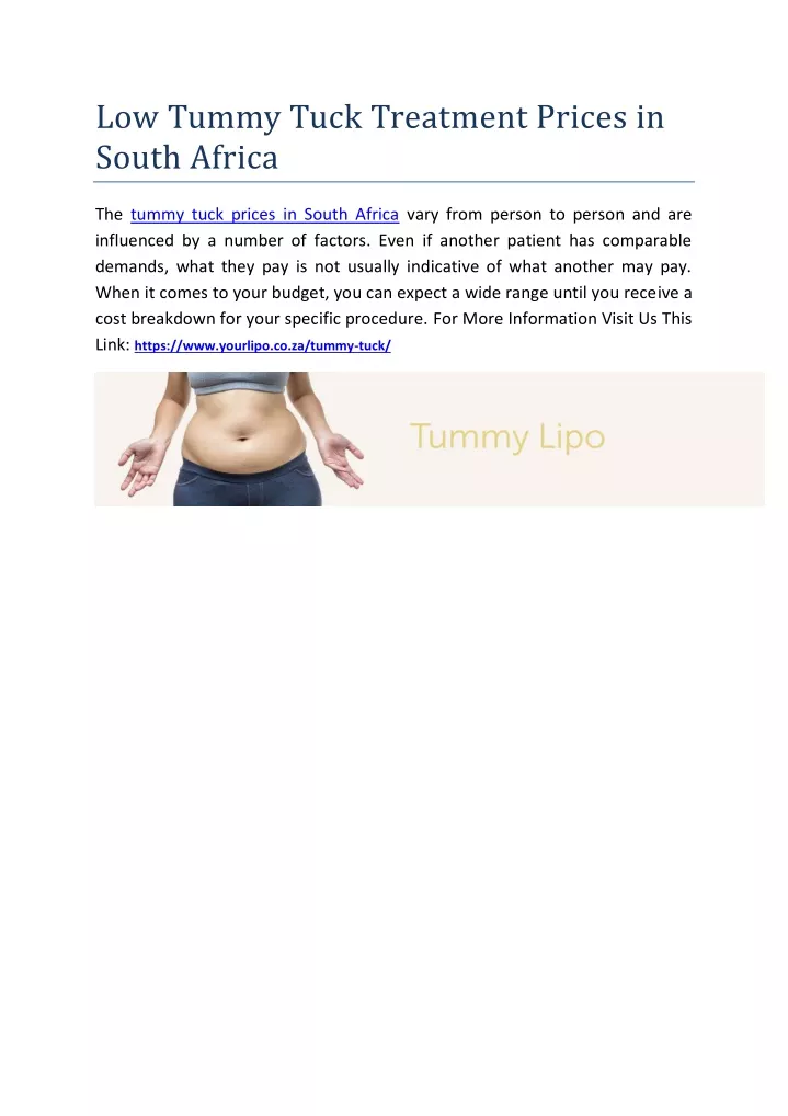 low tummy tuck treatment prices in south africa