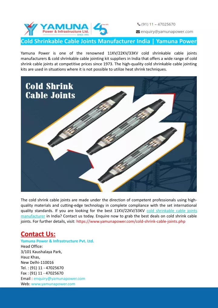 cold shrinkable cable joints manufacturer india