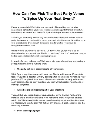 How Can You Pick The Best Party Venue To Spice Up Your Next Event