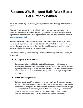 Reasons Why Banquet Halls Work Better For Birthday Parties