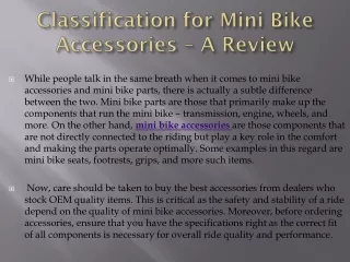Mini Bike Accessories