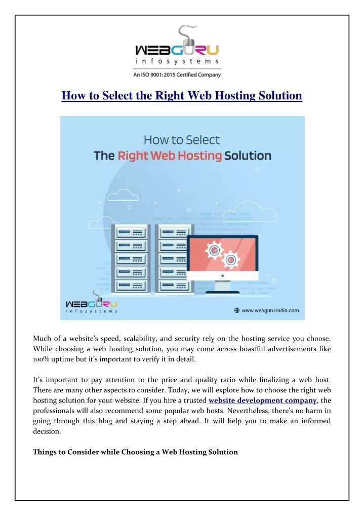 how to select the right web hosting solution