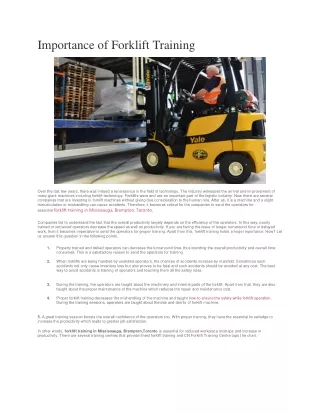 Importance of Forklift Training