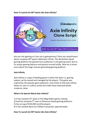 how to launch an nft game like axie infinity