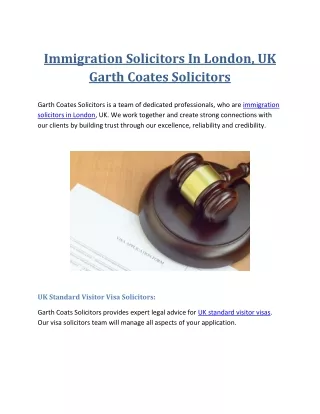 Immigration Solicitors In London, UK