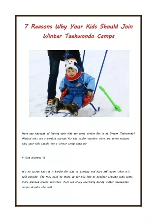 7 Reasons Why Your Kids Should Join Winter Taekwondo Camps