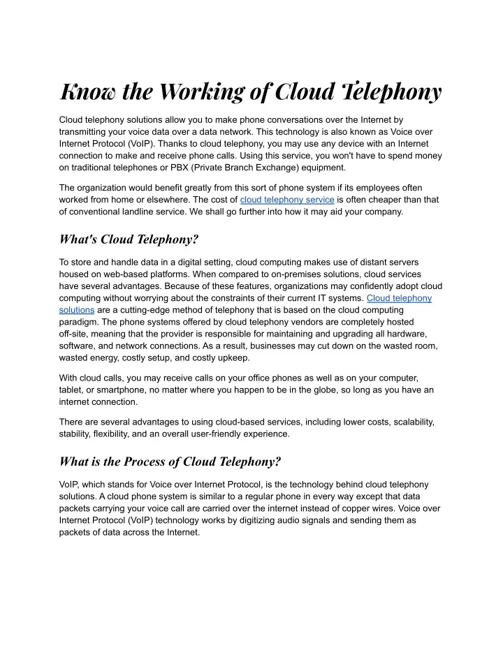 know the working of cloud telephony