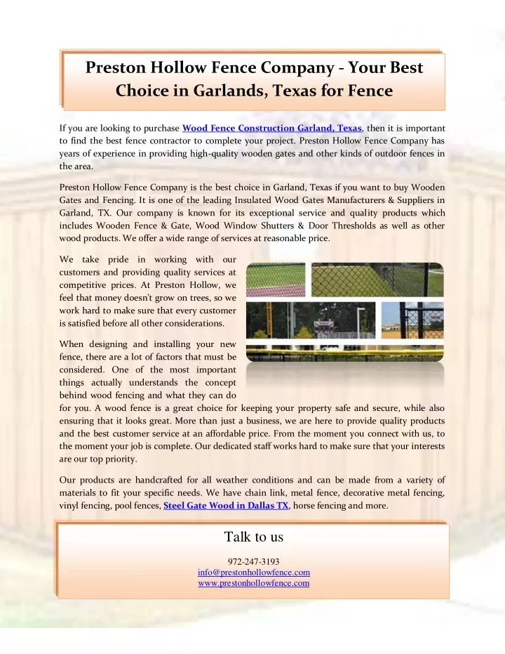 preston hollow fence company your best choice