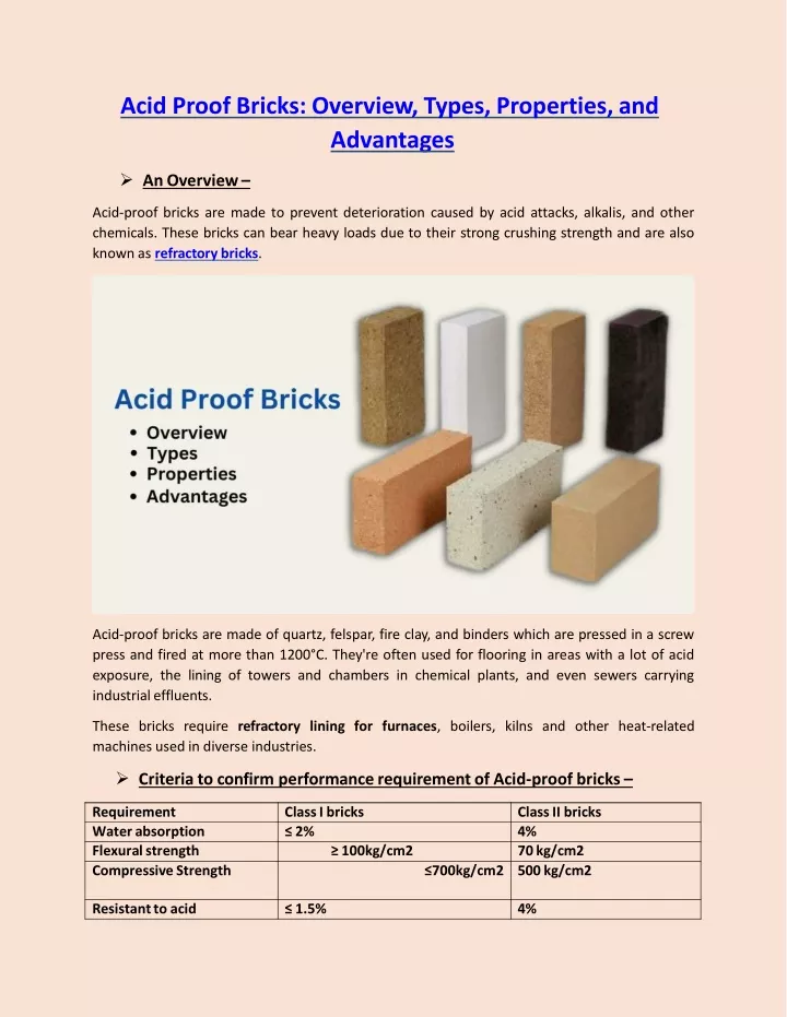 acid proof bricks overview types properties