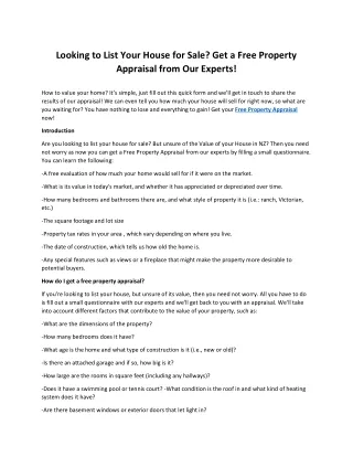 Looking to List Your House for Sale Get a Free Property Appraisal from Our Experts!