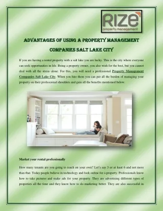 Advantages of Using a Property Management Companies Salt Lake City