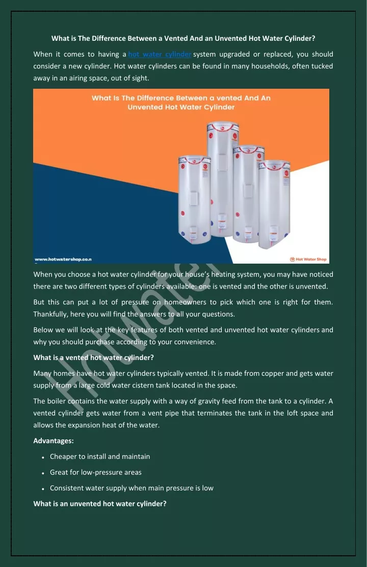 PPT - difference between a vented and an unvented hot water cylinder  PowerPoint Presentation - ID:11839181