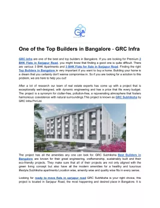 one of the top builders in bangalore grc infra