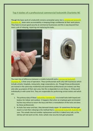 Top 4 duties of a professional commercial locksmith Charlotte NC