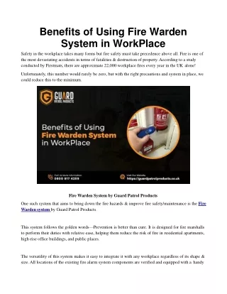 benefits of using fire warden system in workplace
