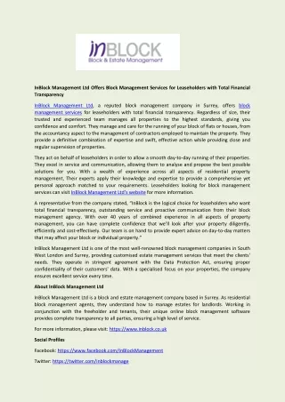 inblock management ltd offers block management
