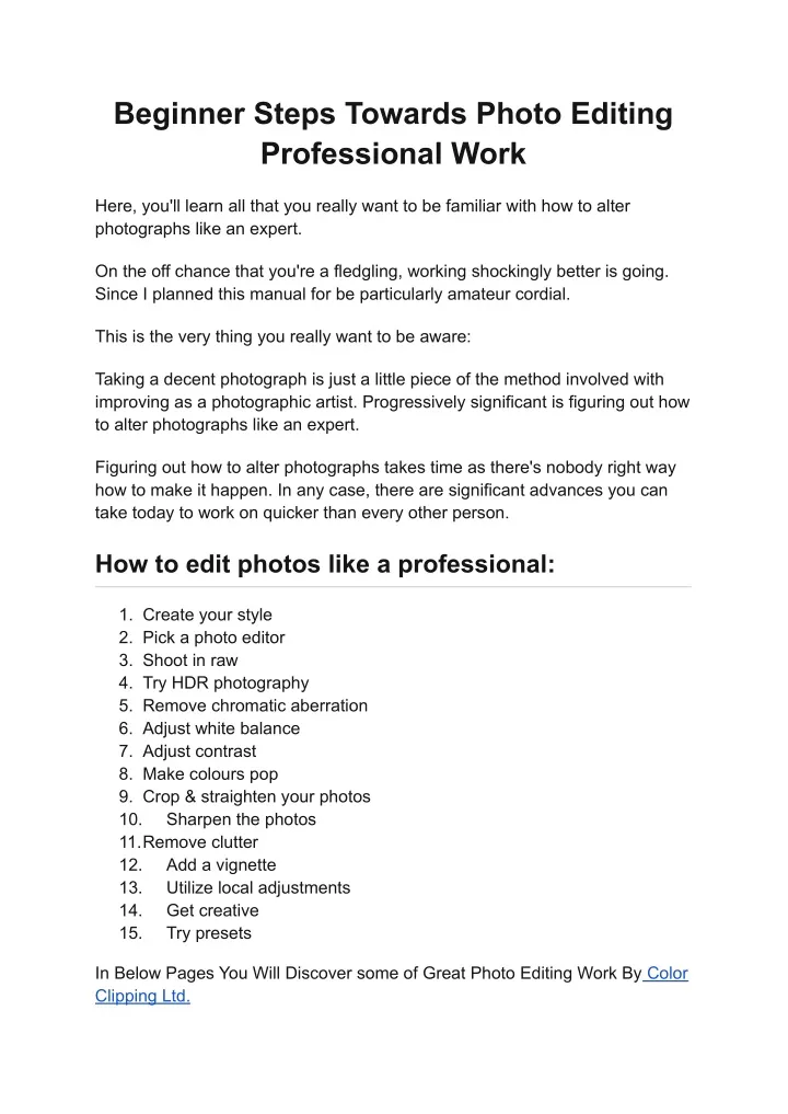 beginner steps towards photo editing professional