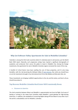 Why Get Software Valley Apartments for Sale in Medellin Colombia