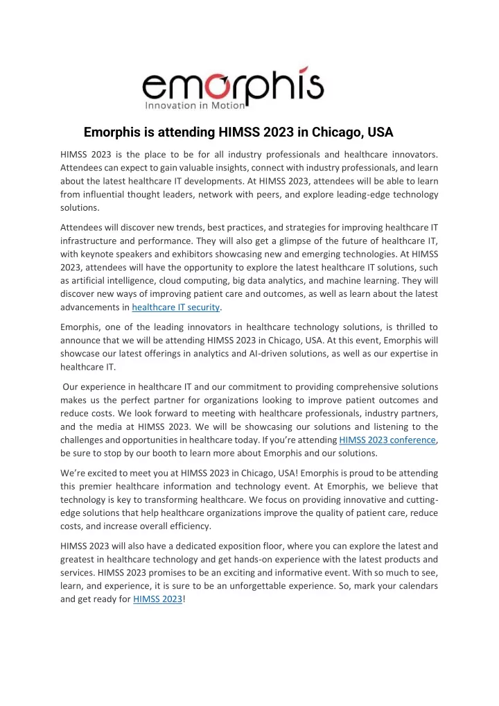 emorphis is attending himss 2023 in chicago usa