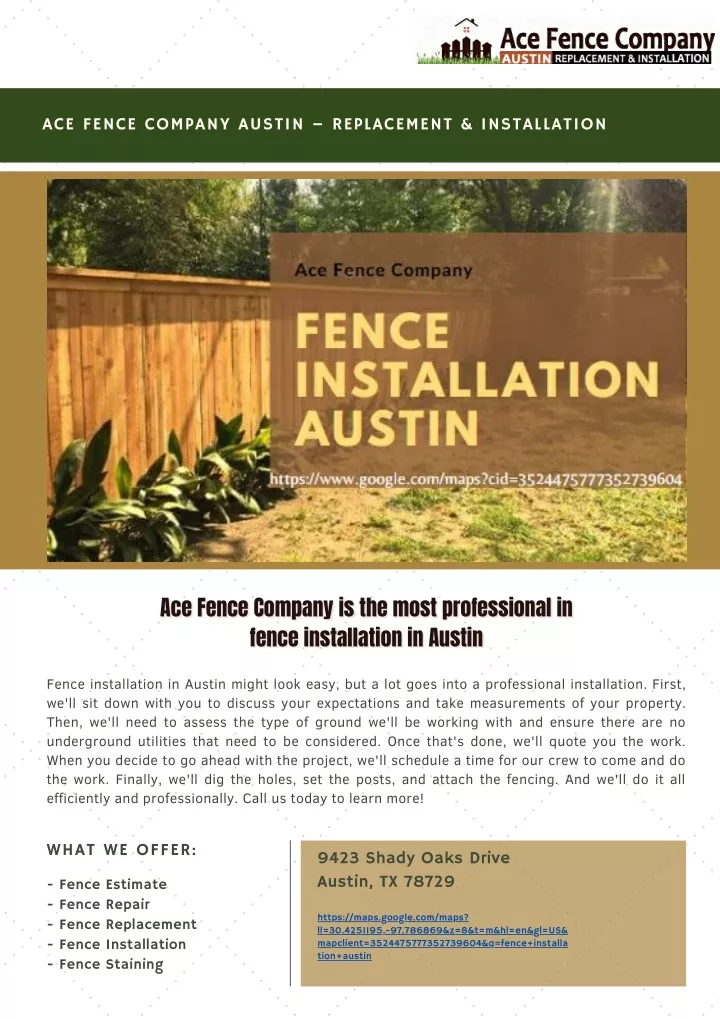 ace fence company austin replacement installation