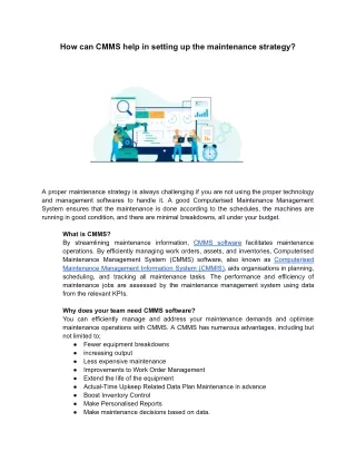 How can CMMS help in setting up the maintenance strategy