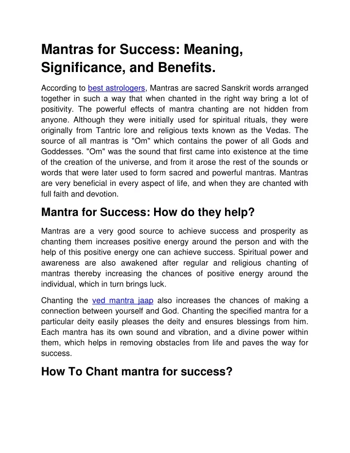 mantras for success meaning significance