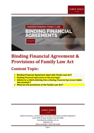 Binding Financial Agreement & Provisions of Family Law Act