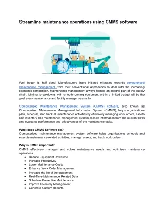 Streamline maintenance operations using CMMS software