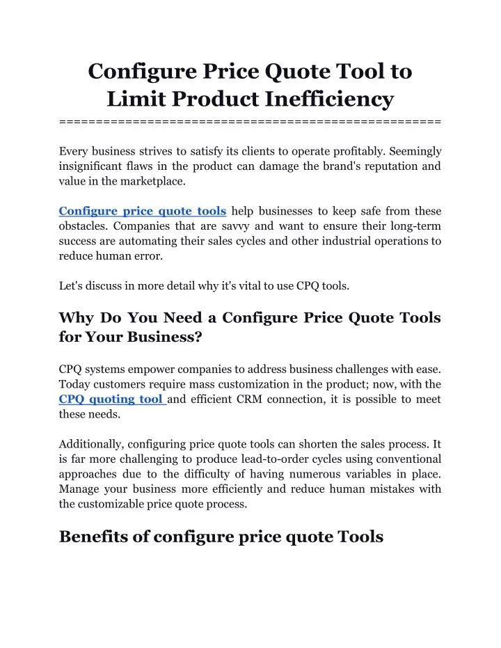 configure price quote tool to limit product