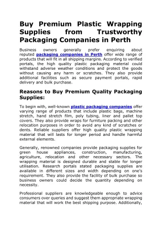 Buy Premium Plastic Wrapping Supplies from Trustworthy Packaging Companies in Perth