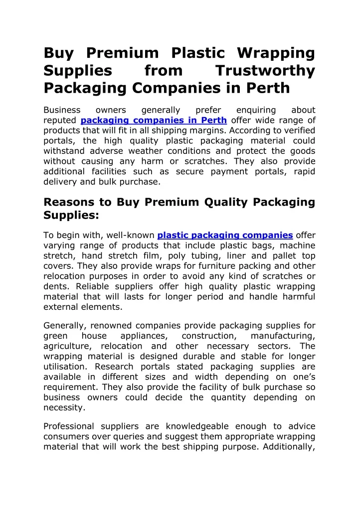 buy premium plastic wrapping supplies from