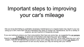 Important steps to improving your car's mileage