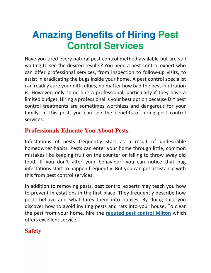 amazing benefits of hiring pest control services