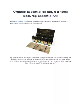 Organic Essential oil set, 6 x 10ml - EcoDrop Essential Oil