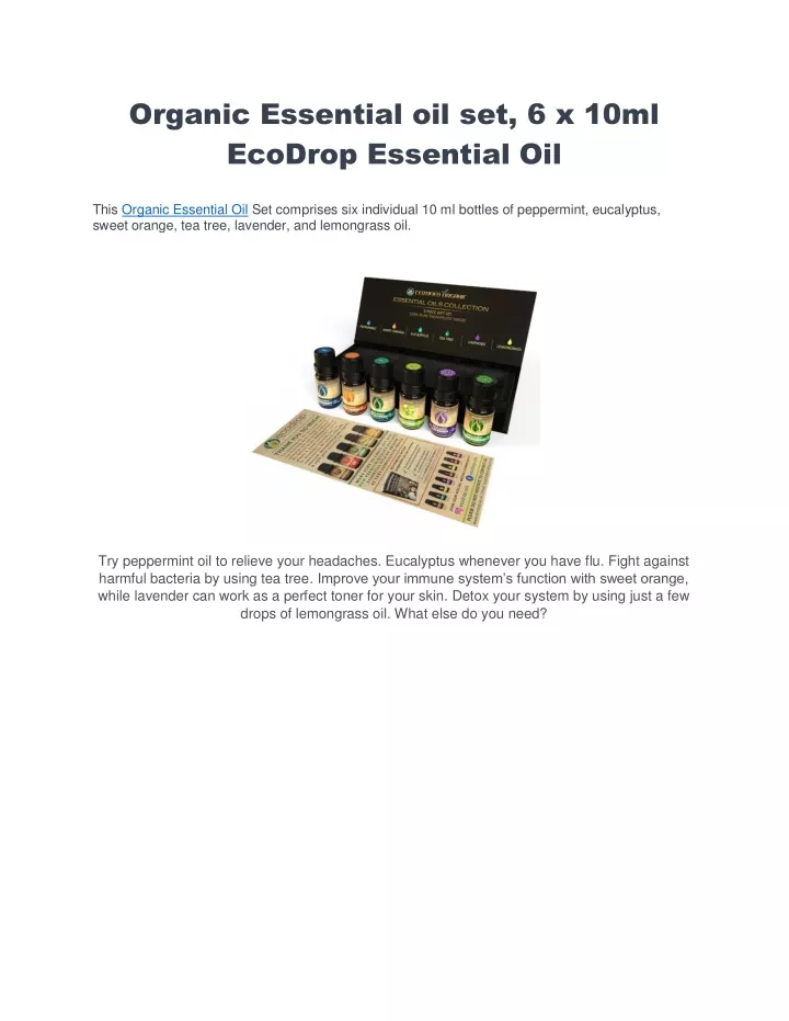 organic essential oil set 6 x 10ml ecodrop